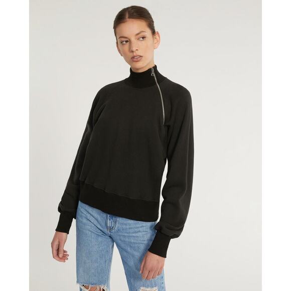Marissa Webb So Uptight Funnel Neck Zip Sweatshirt Black XS Minimalist Neutral - Picture 1 of 14